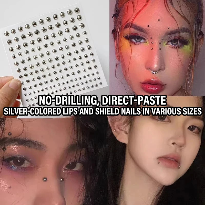 Silvery Fake Lip Eyebrow Ear Stickers Non Piercied Earring Studs Teens Hip hop Fake Nose Nails Ring Body Belly Button Jewelry HIP
