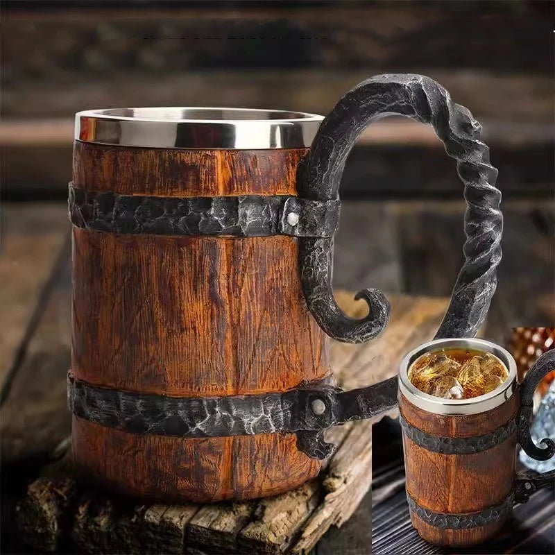 600ml Viking Wood Style Insulated Beer Mug | Double Wall Insulated Beer Mug HIP