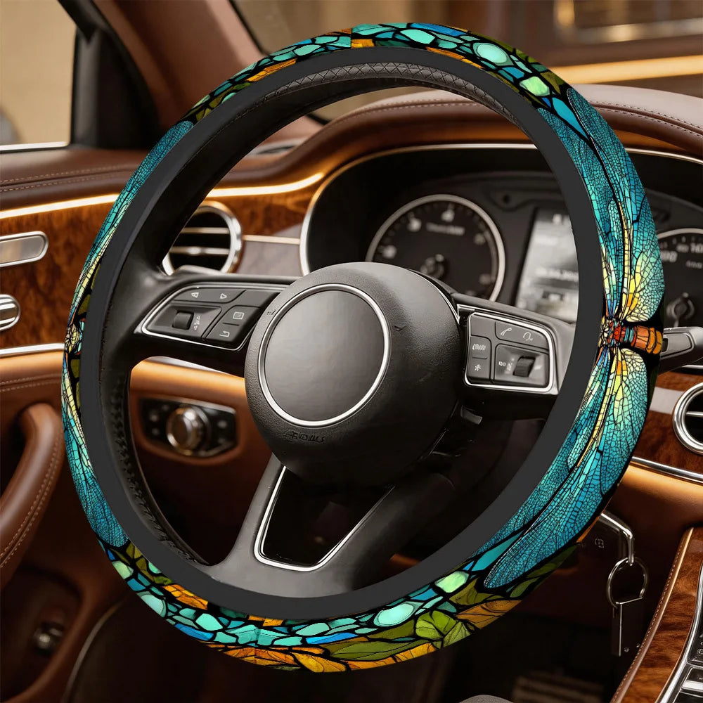 Dragonfly Leaf Mosaic Steering Wheel Cover – Universal Fit Steering Wheel Cover HIP