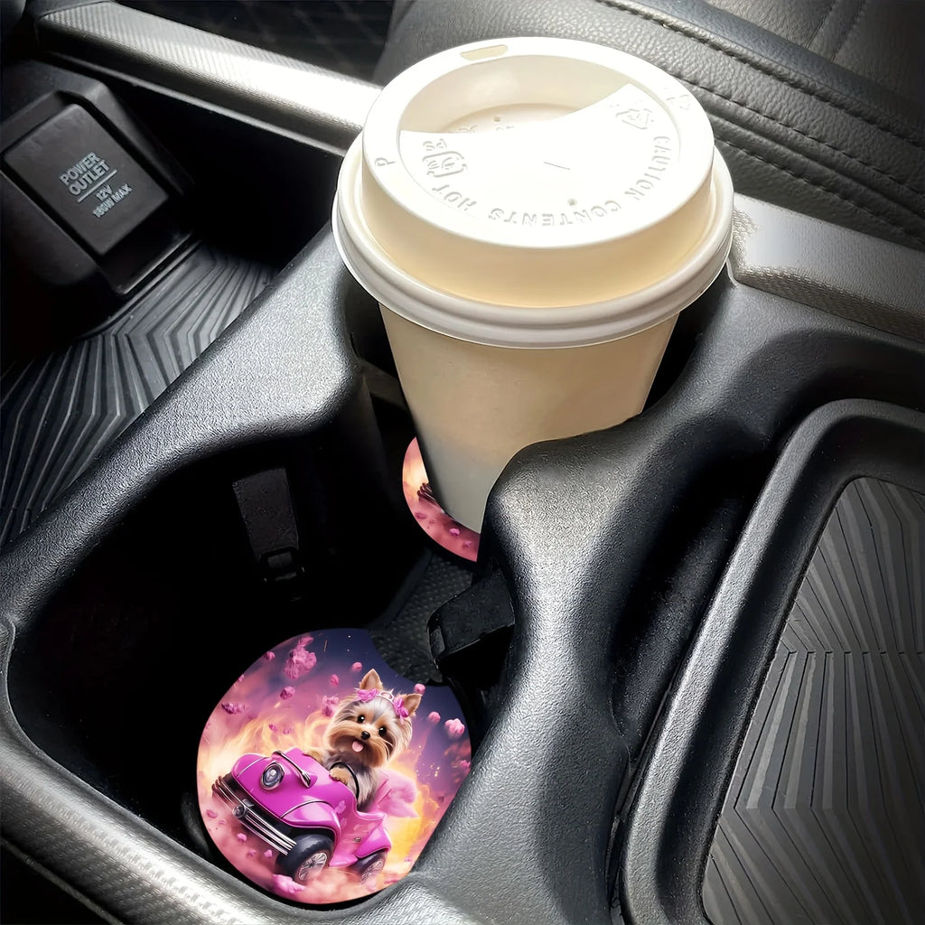 Dog-Themed Anti-Slip Car Cup Holder Coasters – 2-Pack EVA Car Cup Holder Coaster HIP
