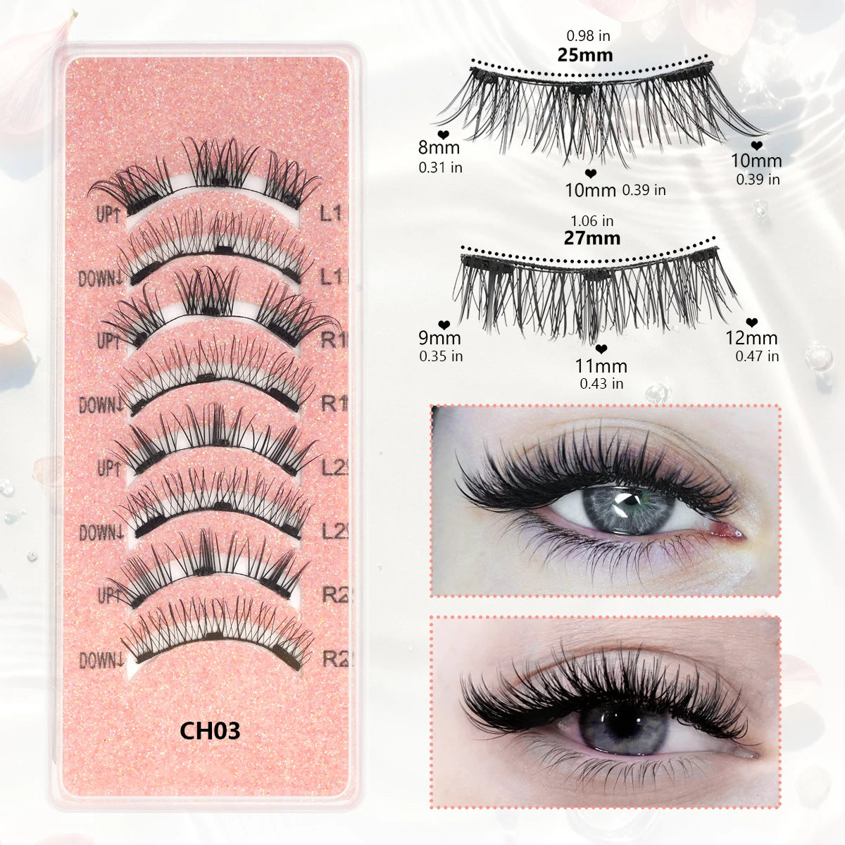 1/2 Pair Reusable Magnetic Eyelashes Tweezers Set Faux Mink Lashes Handmade 3D Natural False Eyelashes and Magnetic Tweezers Set HIP 2 pairs-CH03
