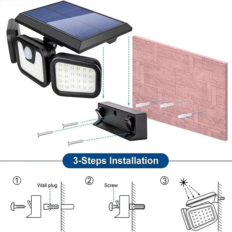Led Solar Light Outdoor Motion Sensor Human Body Sensing Adjustable Head Ip65 Waterproof Solar Three Head Wall Lamp Garden HIP