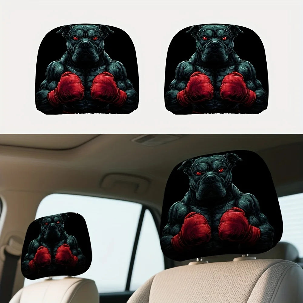 Boxing Print Car Headrest Covers – Soft & Breathable Set of 2 Car Headrest Covers HIP 1