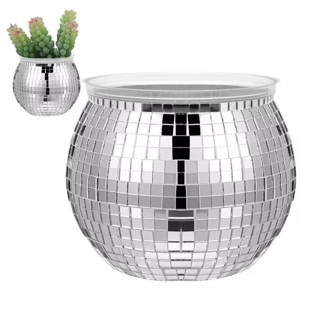 Disco Ball Flower Pot – Silver Mirror Planter Vase for Home Decorative Planter Vase HIP