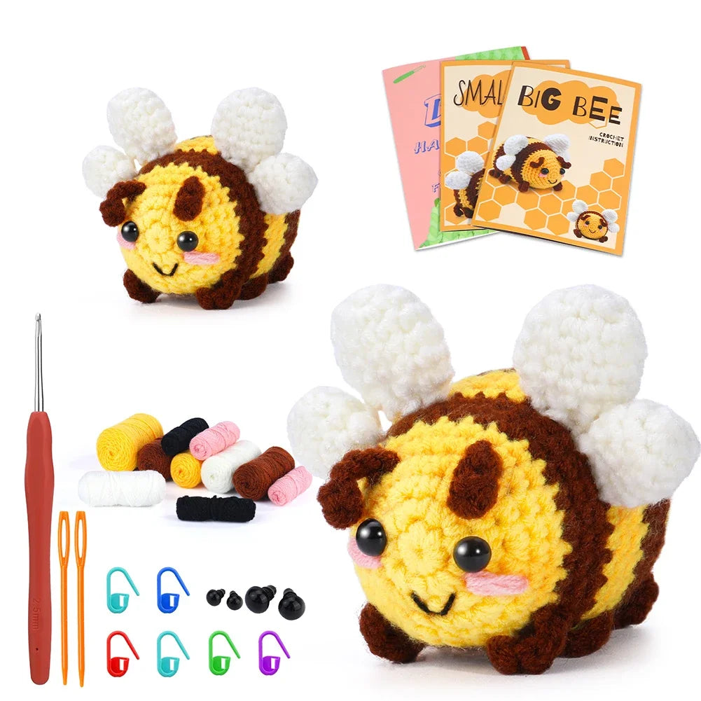 All-in-One Creative Crochet Kit with Video Tutorial DIY Crochet Bee Kit for Beginners Plush Handmade Doll for Adults Home Decor HIP