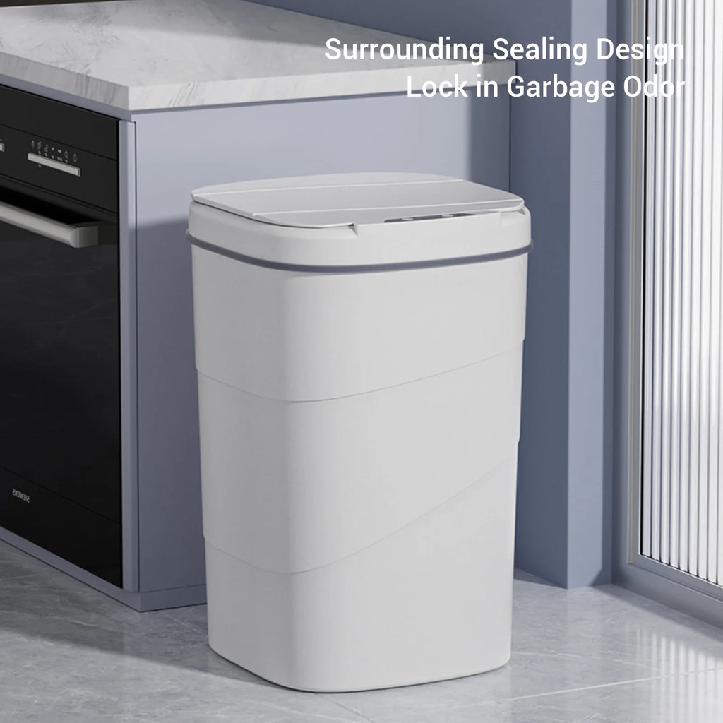 Motion Sensor Trash Can 18L Automatic Touchless Garbage Bin with Blue Luminous Press Ring for Bathroom Kitchen Living Room HIP