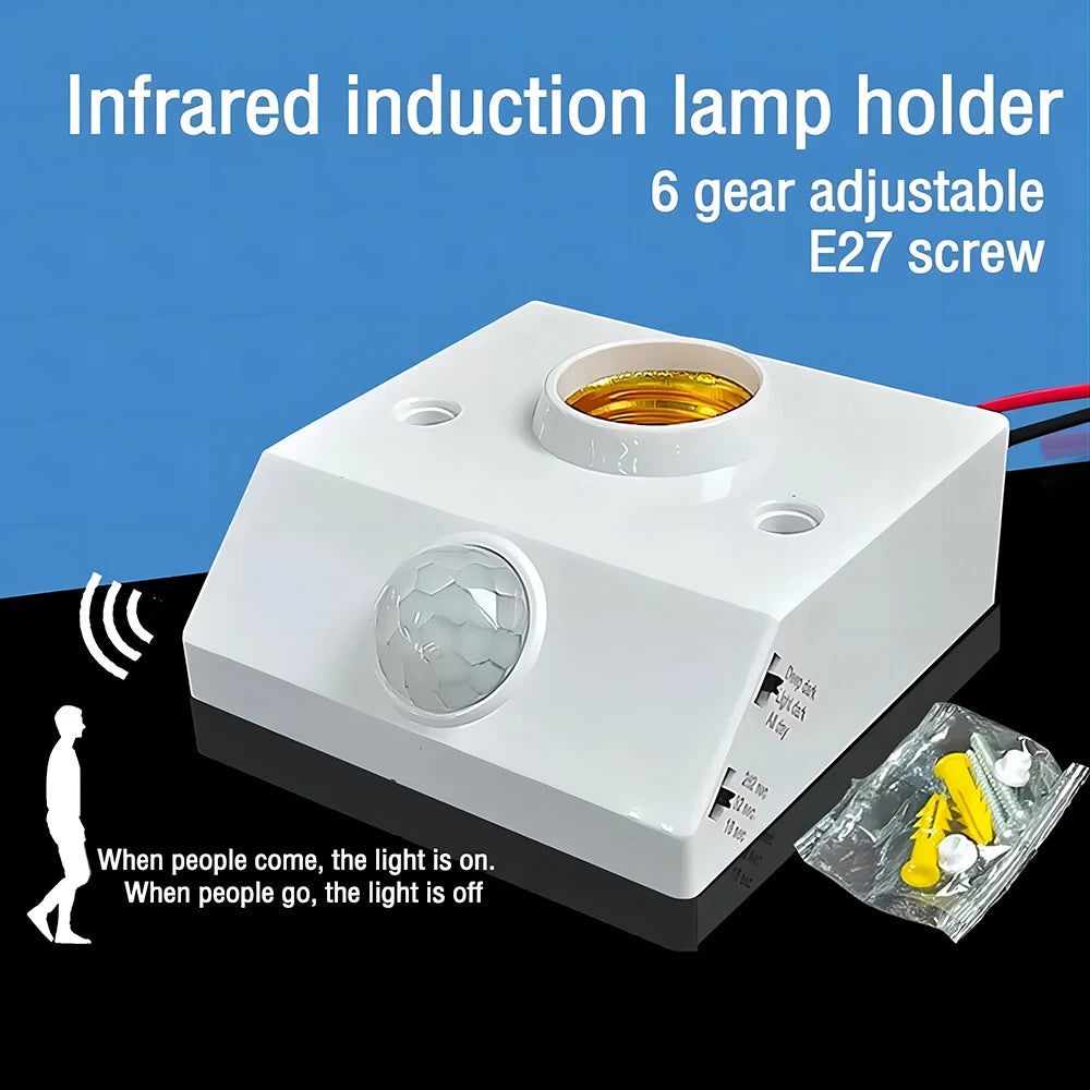 PIR Motion Sensor E27 Bulb Socket Adapter 100W 110–240V Motion Sensor Socket HIP