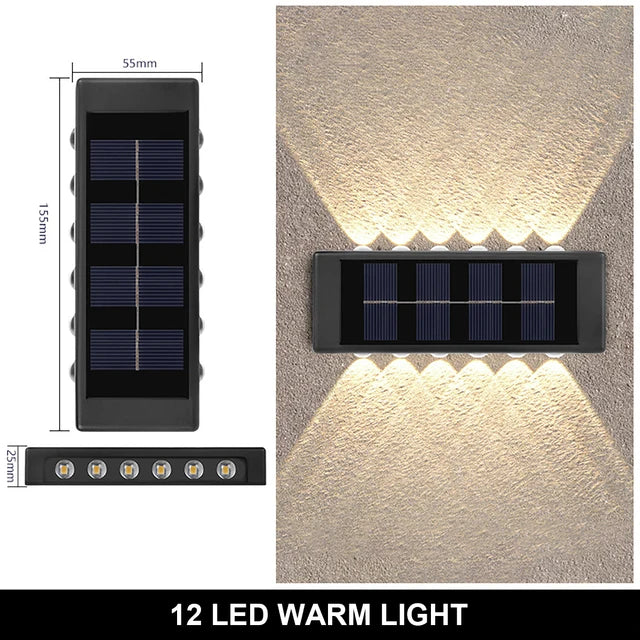 Heinast Solar Outdoor Wall Lamp IP65 Warm LED Up Down Light Solar Wall Light HIP Warm light 12LED 2PCS