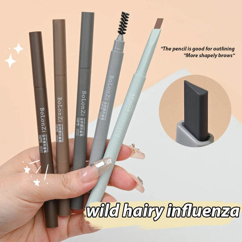Double Head Eyebrow Natural Smooth Triangular Automatic Brow Pen Waterproof Long-Lasting Black Brown Eyes Brow Pencil with Brush HIP