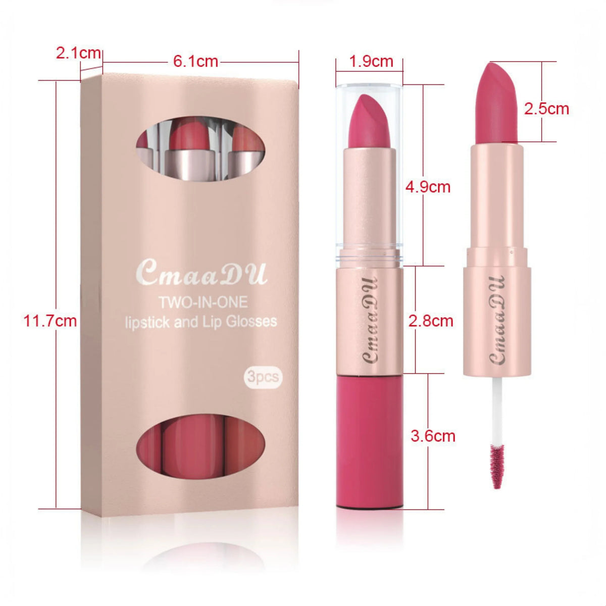CmaaDu 3-Pc Double-Ended Matte Lipstick & Lip Gloss Set Lip Makeup Set HIP