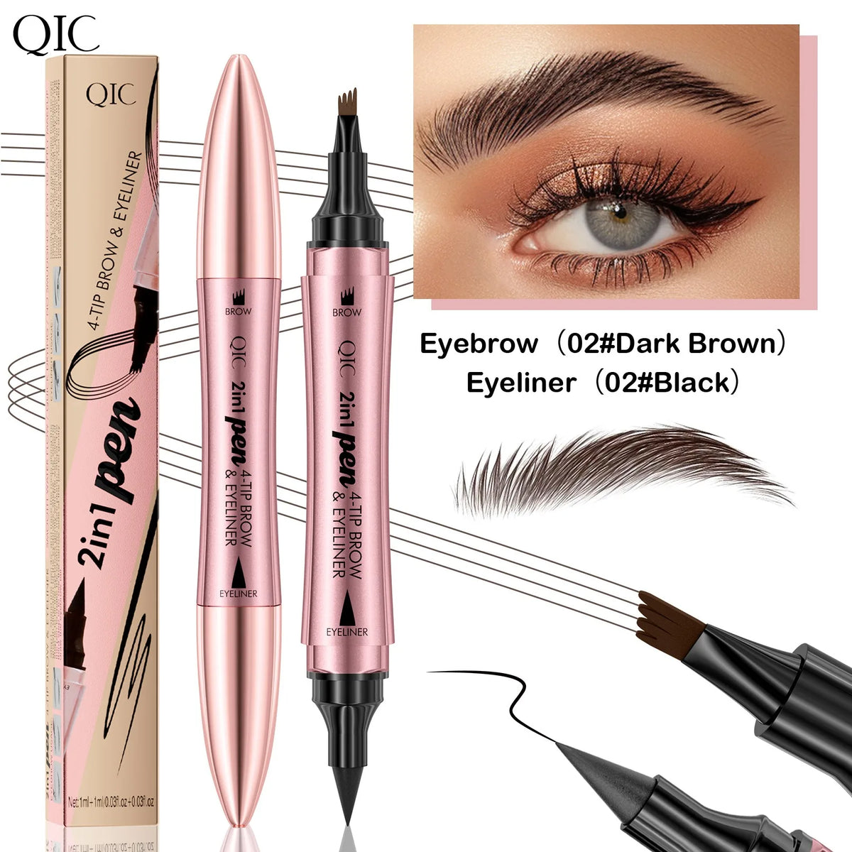 4 Fork Tip Eyebrow Eyeliner Pencil Waterproof 2IN1 4Point Microblading Liquid Wild Eyebrow Tattoo Pen Lasting Fine Sketch Makeup HIP 02