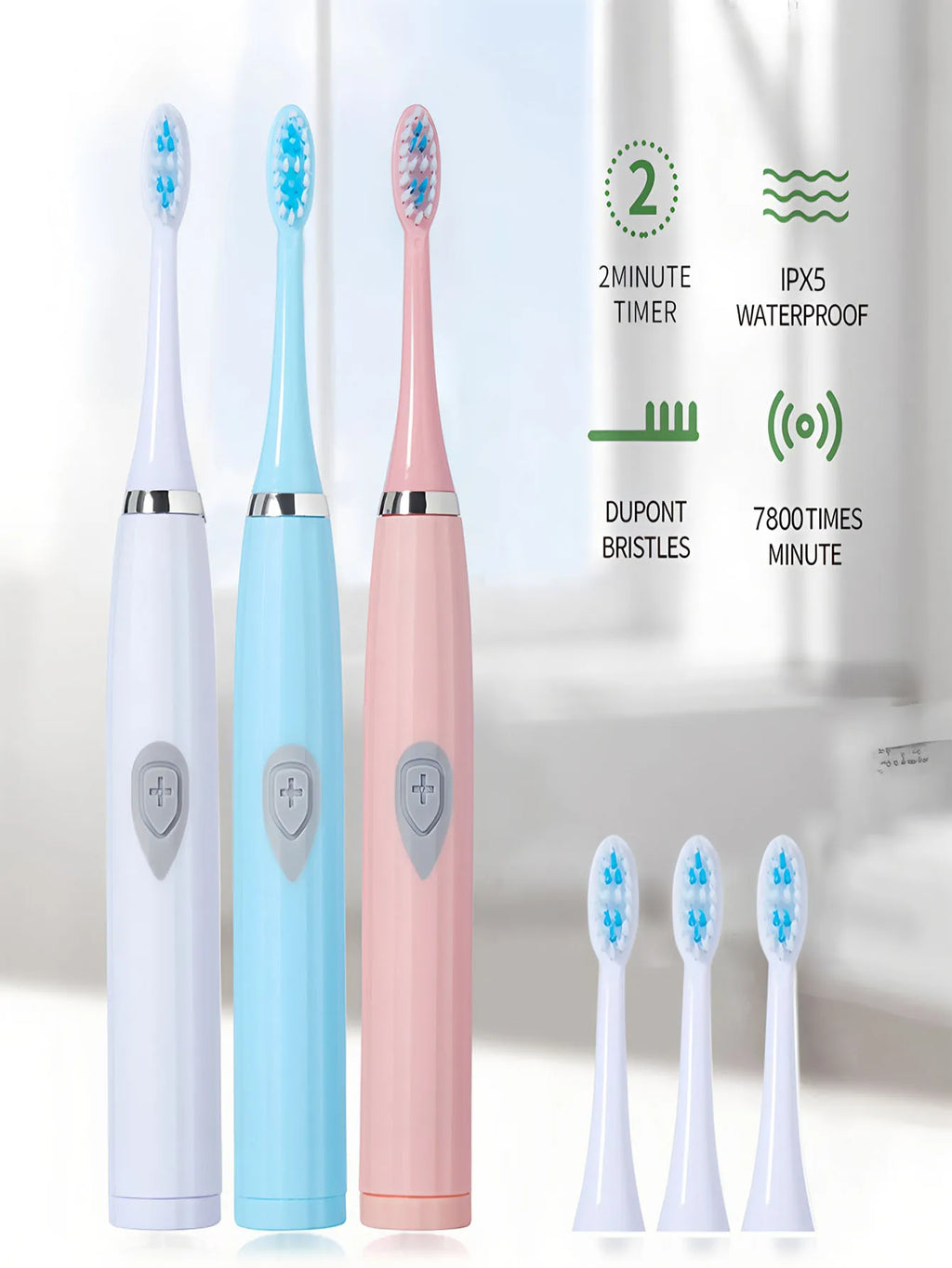 Acoustic Wave Electric Toothbrush Couples Set – 3 Brush Heads Electric Toothbrush Set HIP