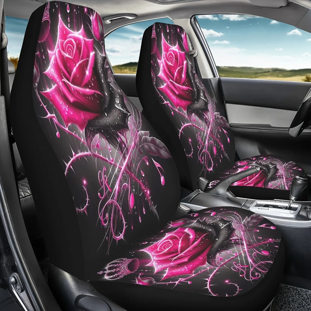 Pink Rose Car Seat Covers – Universal Front Bucket Seats Car Seat Covers HIP