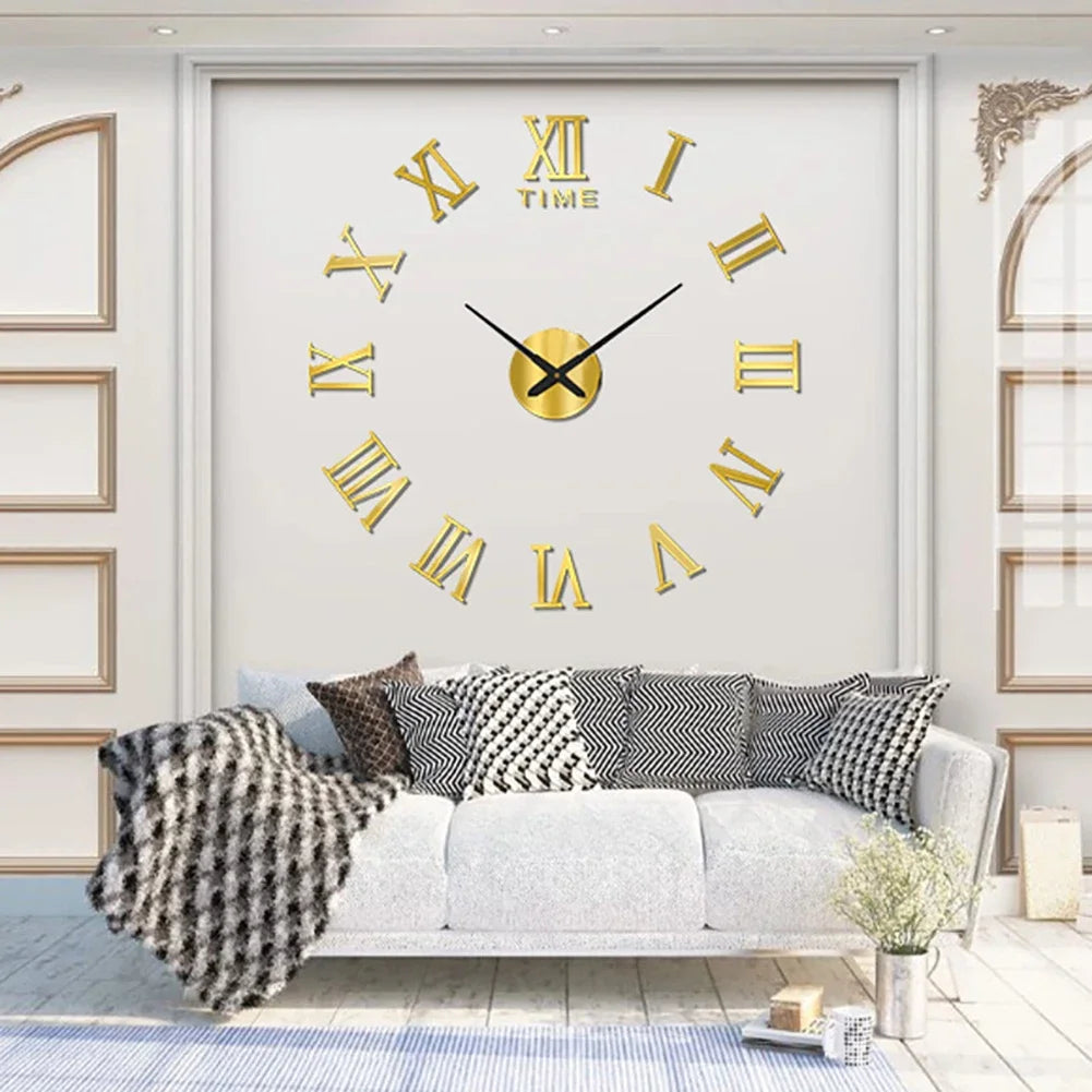 Frameless Acrylic Sticker DIY Roman Numerals Wall Clock Silent 40cm/90cm Clock For Bedroom Living Room Office Decoration Gift HIP