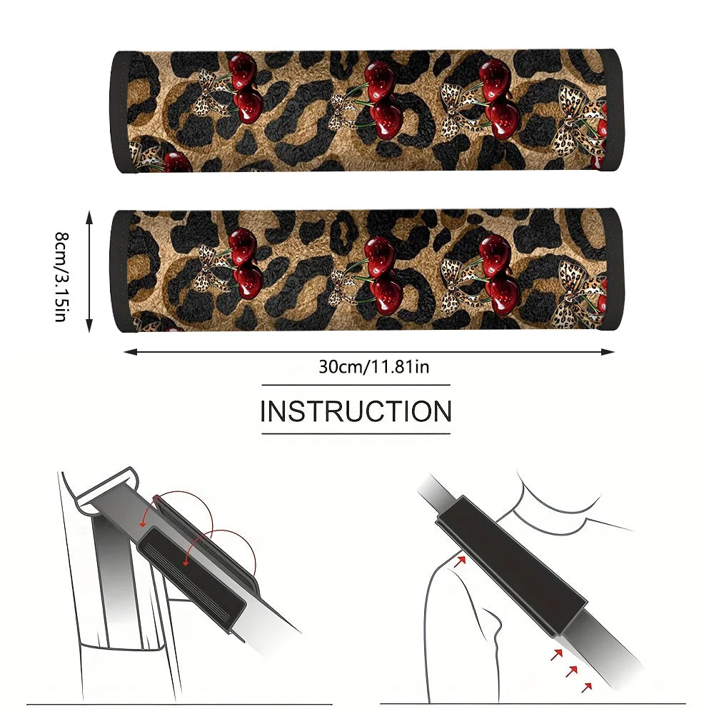 2-Pack Cherry & Bow Leopard Print Car Seat Belt Covers Car Seat Belt Cover HIP