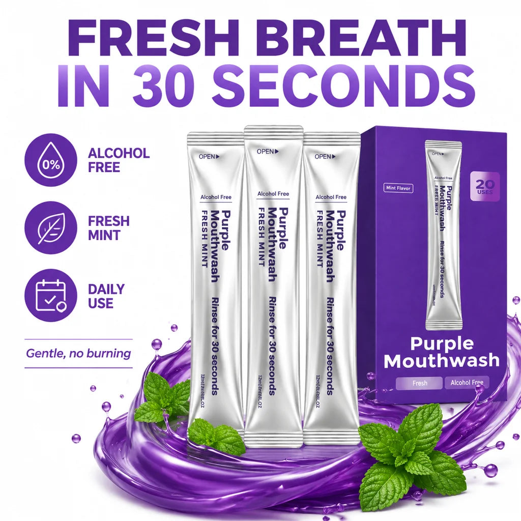 Purple Mouthwash Travel Sachets – Menthol Fresh Breath (20pk) Travel Mouthwash Sachets HIP