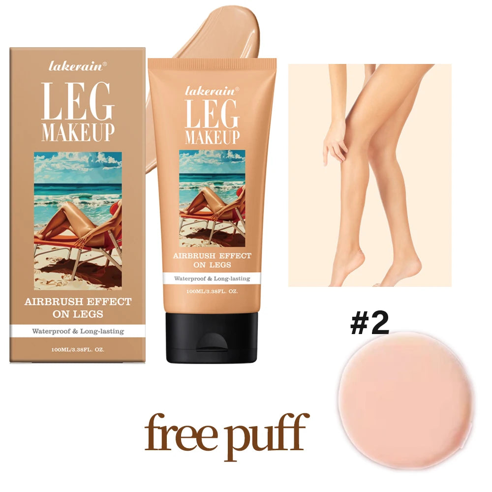Bronze Leg Makeup Waterproof Body Foundation With Free Puff Long Lasting Tanning Cream 100ml 3 Colors Even Skin Color HIP Medium and puff