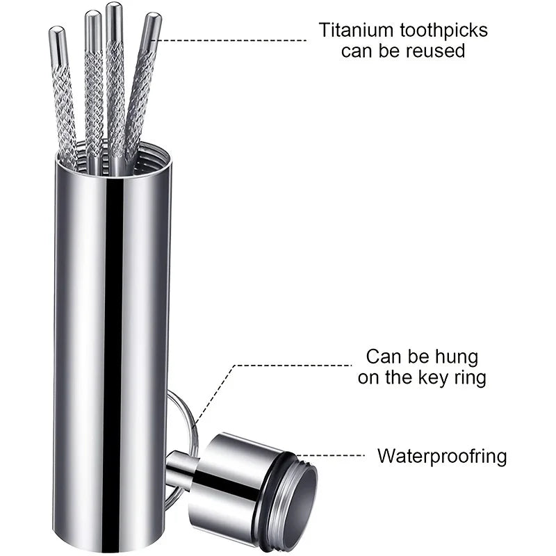 RUZOFO Reusable Steel Toothpick Set with Keychain Holder Dental Floss Pick Set HIP