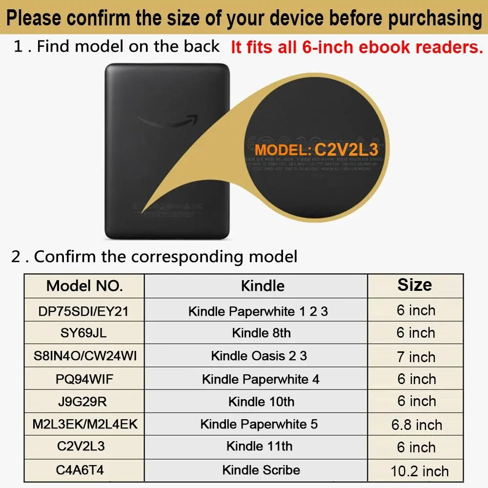 PU Leather Kindle Case – 6" Cover for Paperwhite 1/2/3/4 & 10/11th Gen E-Reader Case HIP