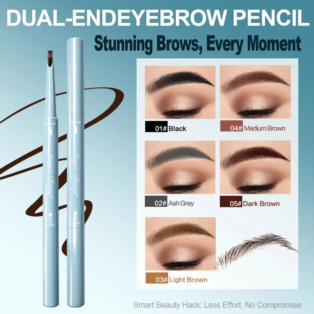 Dual‑ended Eyebrow Pencil Built‑in Brush 2 In 1 Waterproof Sweatproof Long Lasting Natural Pigment Formula Daily Brow Shaping HIP