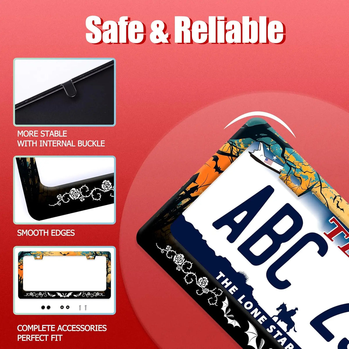 Halloween Bats & Rose Stainless Steel License Plate Frame License Plate Frame HIP