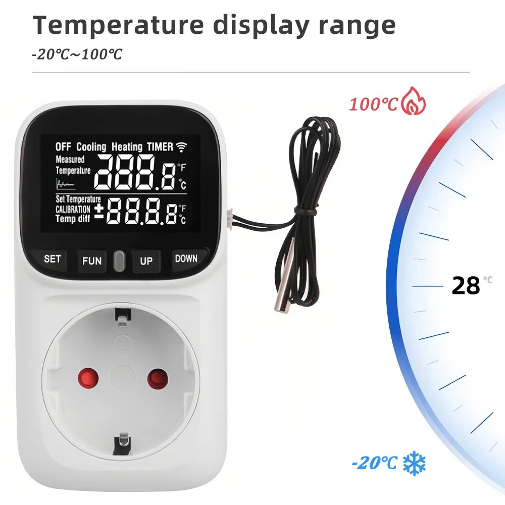 Digital Thermostat Socket EU Plug – Timer & Sensor Probe Temperature Controller Socket HIP