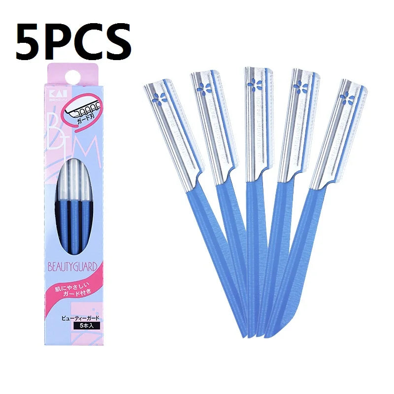 5-Piece Eyebrow Razor Trimmer Set – Stainless Steel Shaper Eyebrow Razor Trimmer HIP C616-blue 5pcs