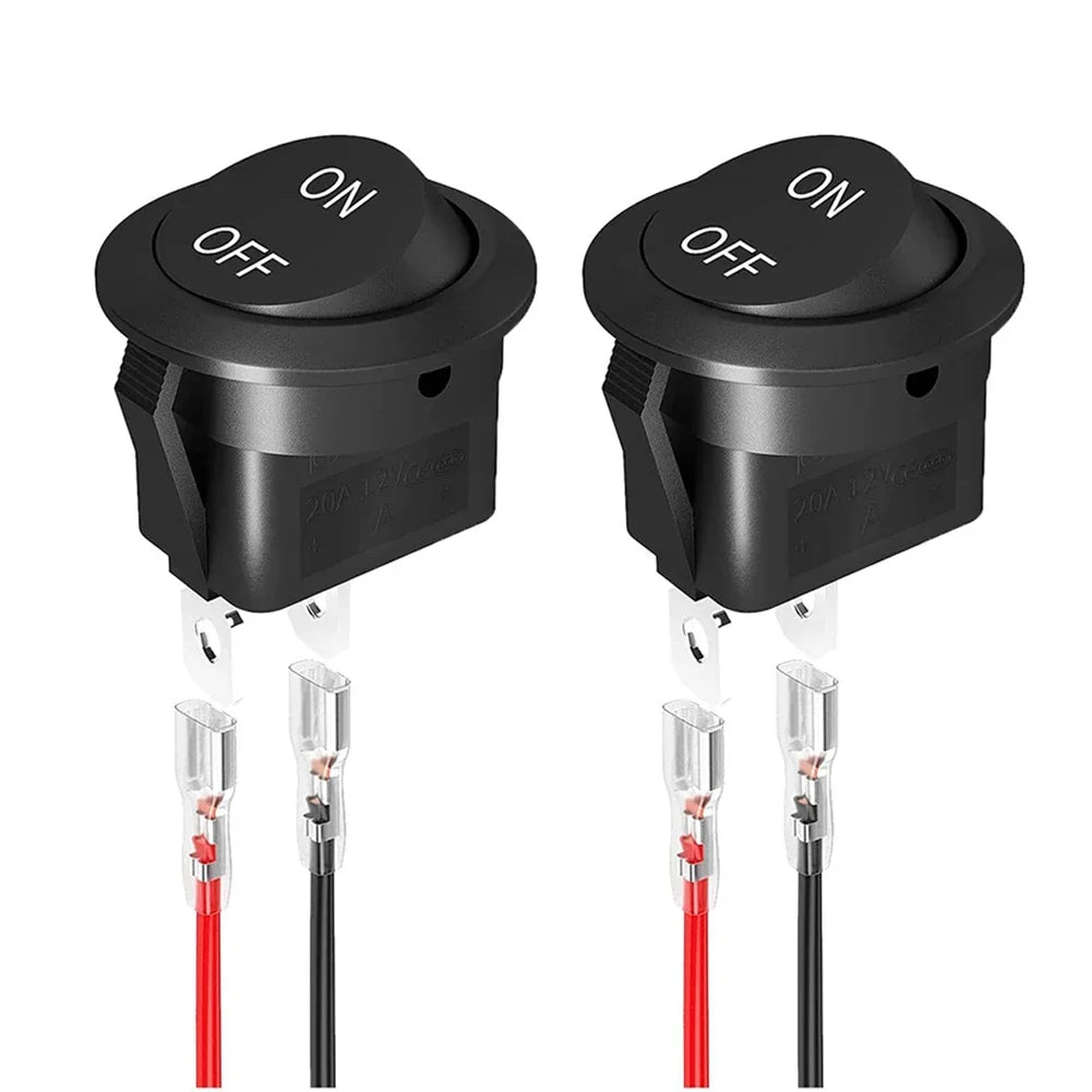 2PCS ON/OFF 20mm Round Switch 12 Volt 2 Pin Toggle Switch 12V Automotive Rocker Switch With Wire for Car Boat Automotive RV HIP 02