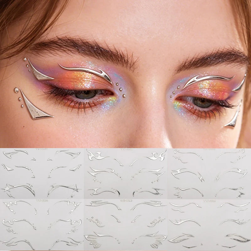 Colorful Eyes Makeup Stickers Laser Eye Eyeliner Eyebrows Face Art Sticker Decals Halloween Temporary Tattoo Party Decorations HIP
