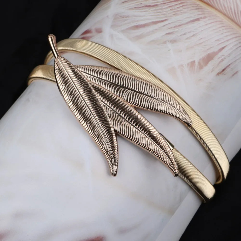 60cm Elastic Gold Silver Leaf Chain Belt for Women Chain Waist Belt HIP 6