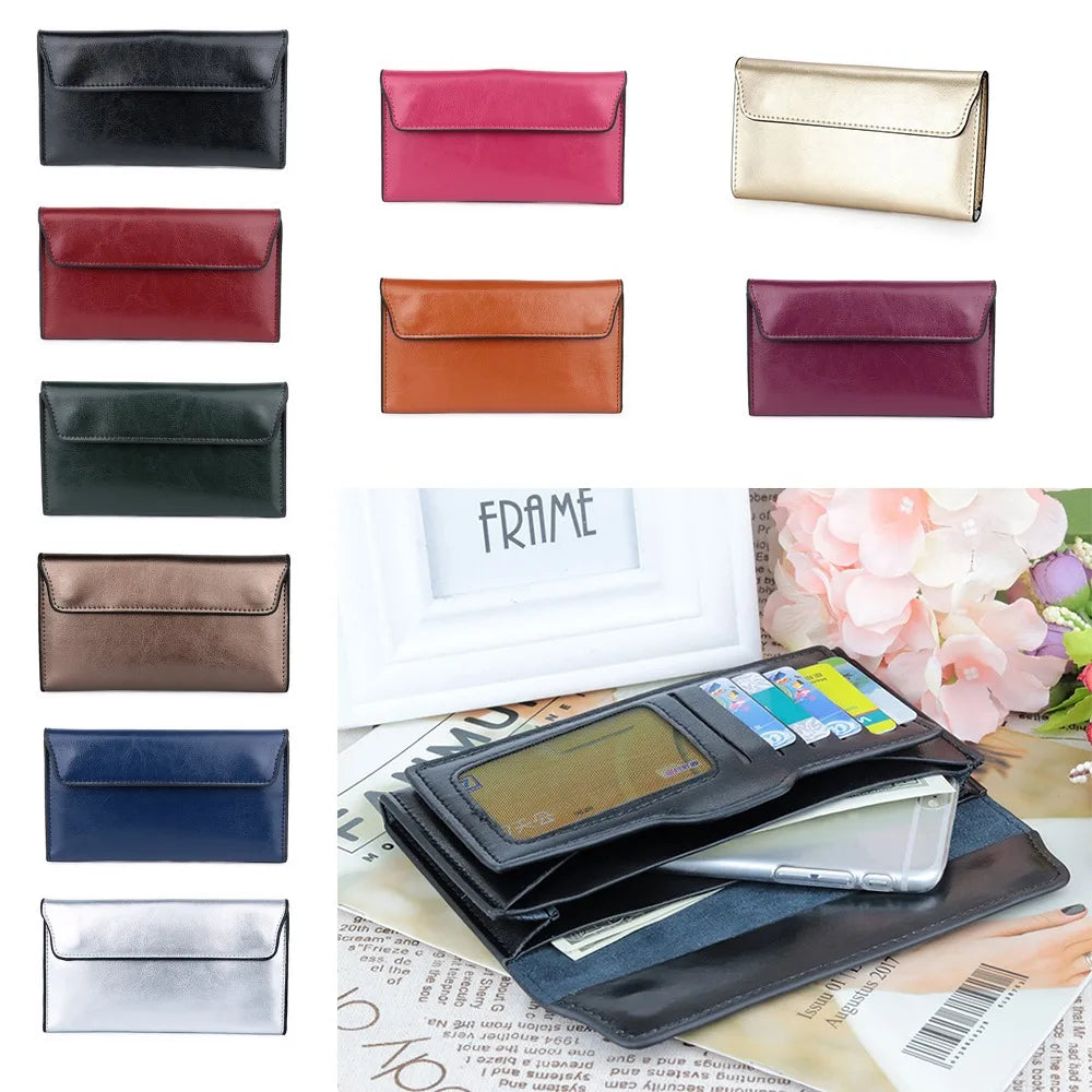 Genuine Leather Women's Long Wallet – Slim Clutch Purse Leather Wallet Clutch HIP