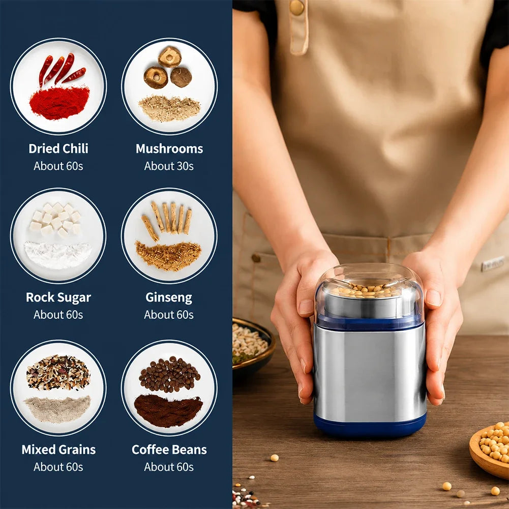 Electric Multifunctional Coffee Grain Grinder Small Spice Nut Stainless Steel Blade Dry Grinder Kitchen Utensils Easy Clean HIP