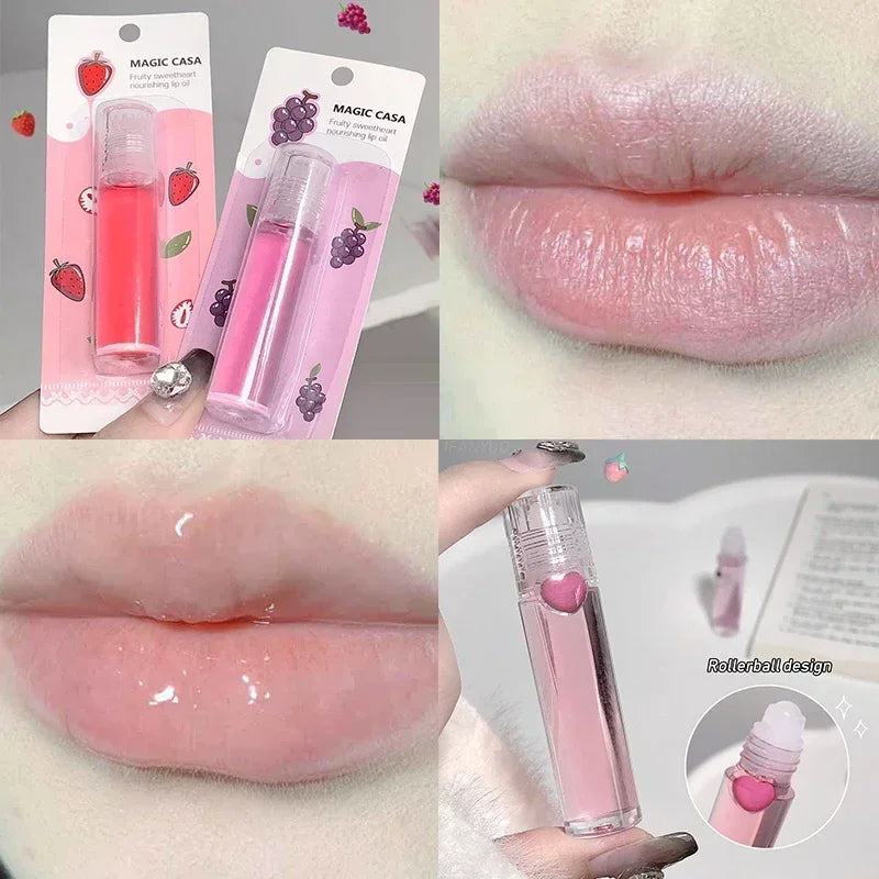 Fruit Rolling Lip Oil Moisturizing Colorless Pearl Liquid Lip Balm Transparent Lips Make Up Primer Hydrating Lip Gloss Cosmetics HIP