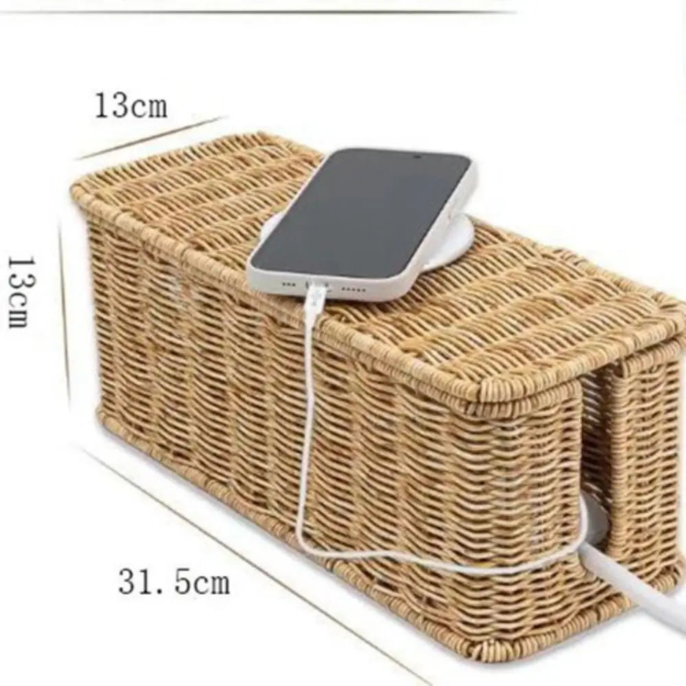 Rattan Cable Management Box with Lid – Cord Organizer Cable Management Box HIP