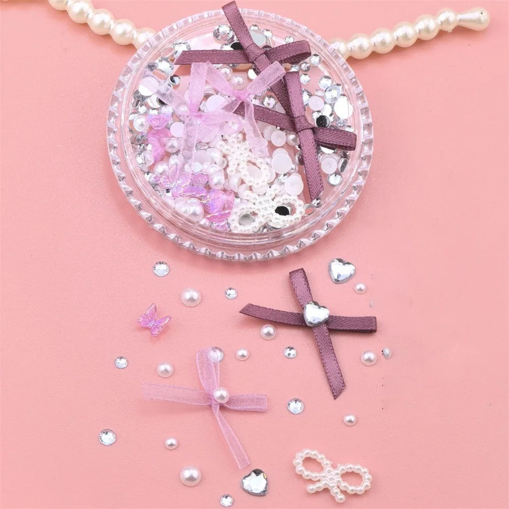1 Box Sweet Face Jewelry Decoration Rhinestone 3D Bow Love Crystal Diamond Pearl Safe Nail Hair Accessories Festival Face Makeup HIP 156