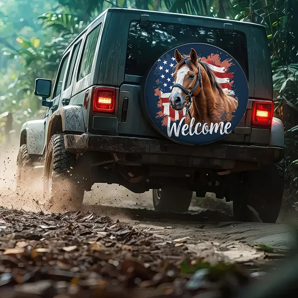 Horse Print Polyester Spare Tire Cover Bag – Outdoor Use Spare Tire Cover HIP