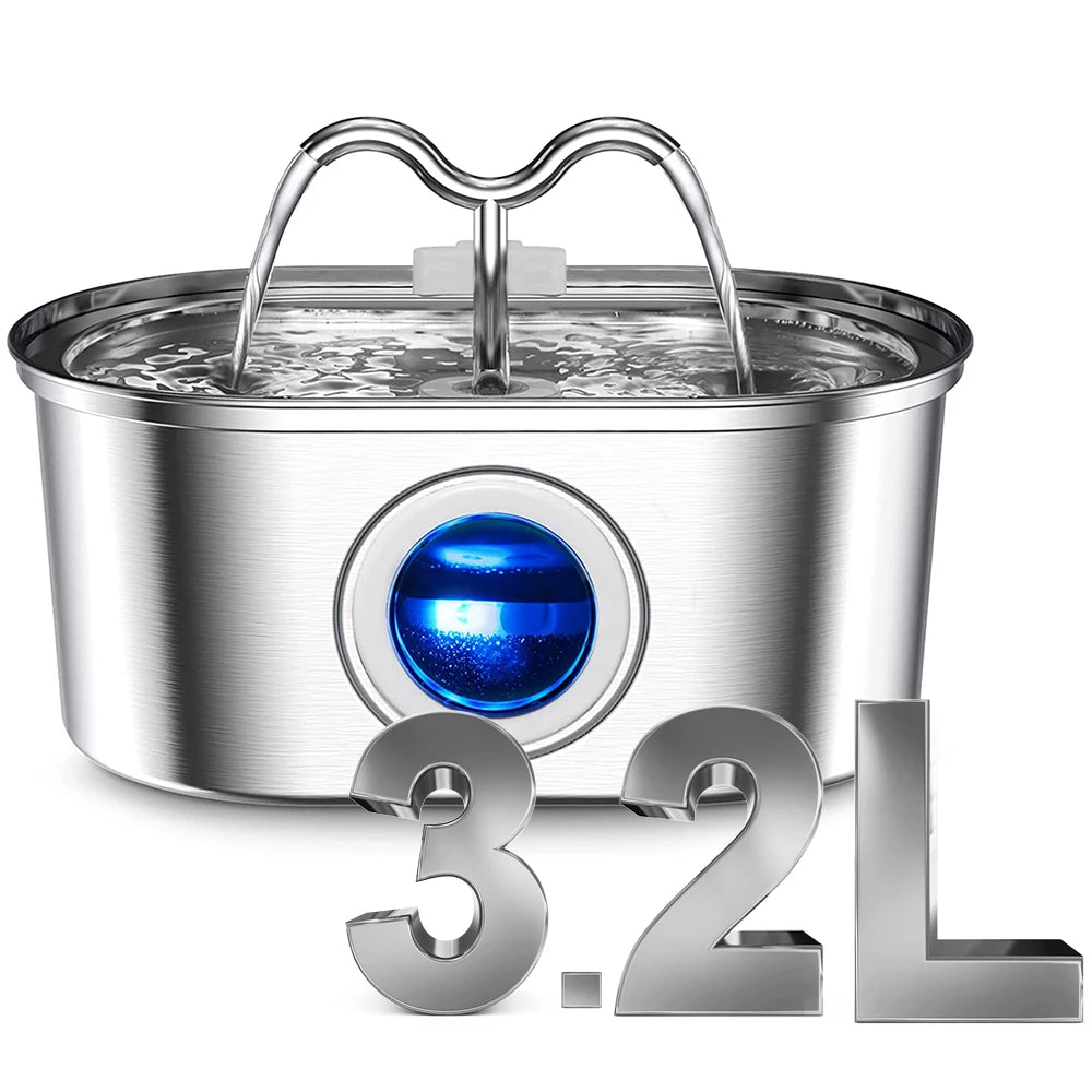 108oz/3.2L Cat Water Stainless Steel Pets Dispenser With LED Light Silent Pump Automatic Fountain For Cat Dog Drinking Bowl HIP