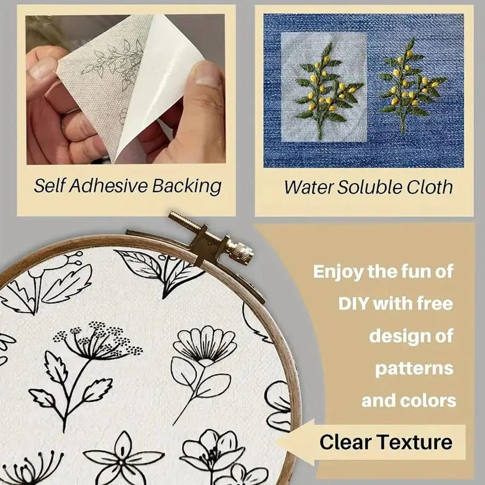 Water Soluble Floral Embroidery Paper Sheets – 2-Pack DIY Kit Embroidery Stabilizer HIP