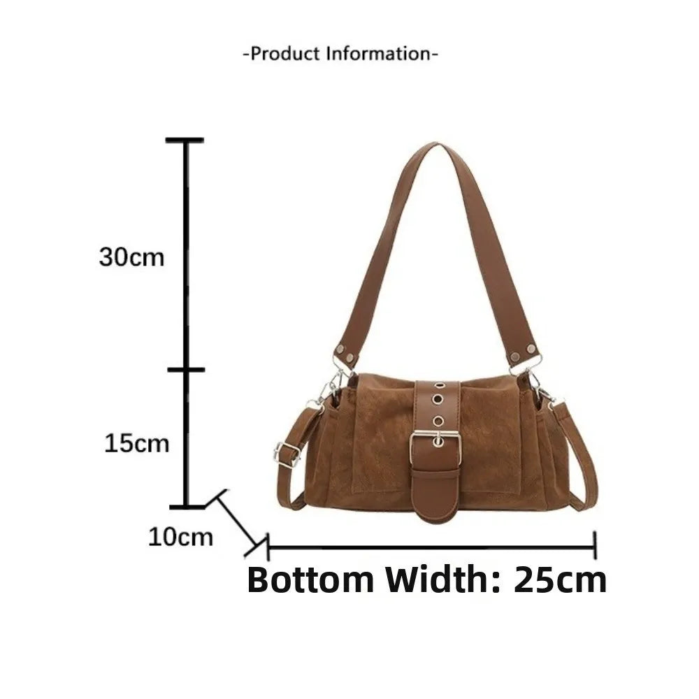 Y2K Faux Suede Wide Strap Shoulder Bag – Large Tote Women's Shoulder Bag HIP