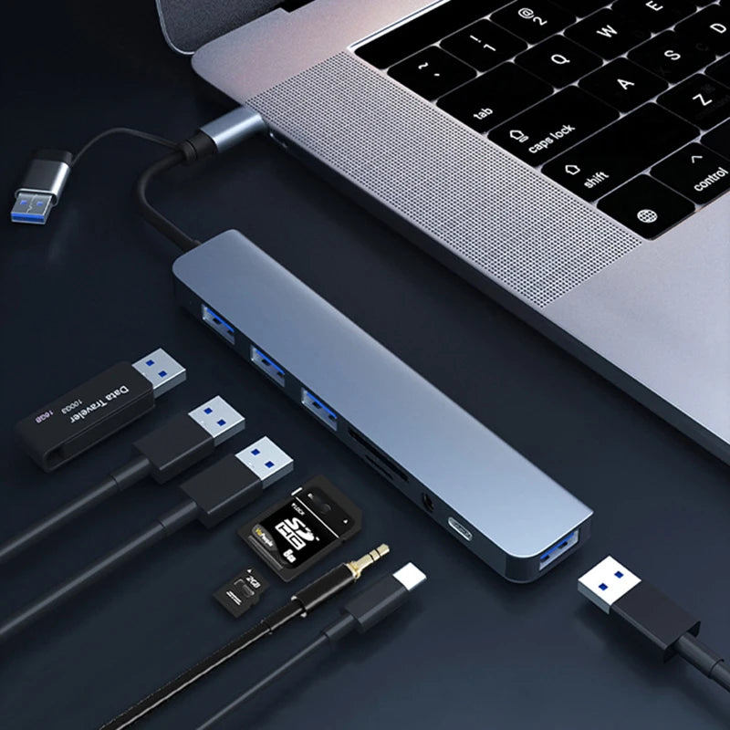 8-in-1 USB-C Hub Docking Station – 5Gbps SD/TF Audio USB-C Hub Adapter HIP
