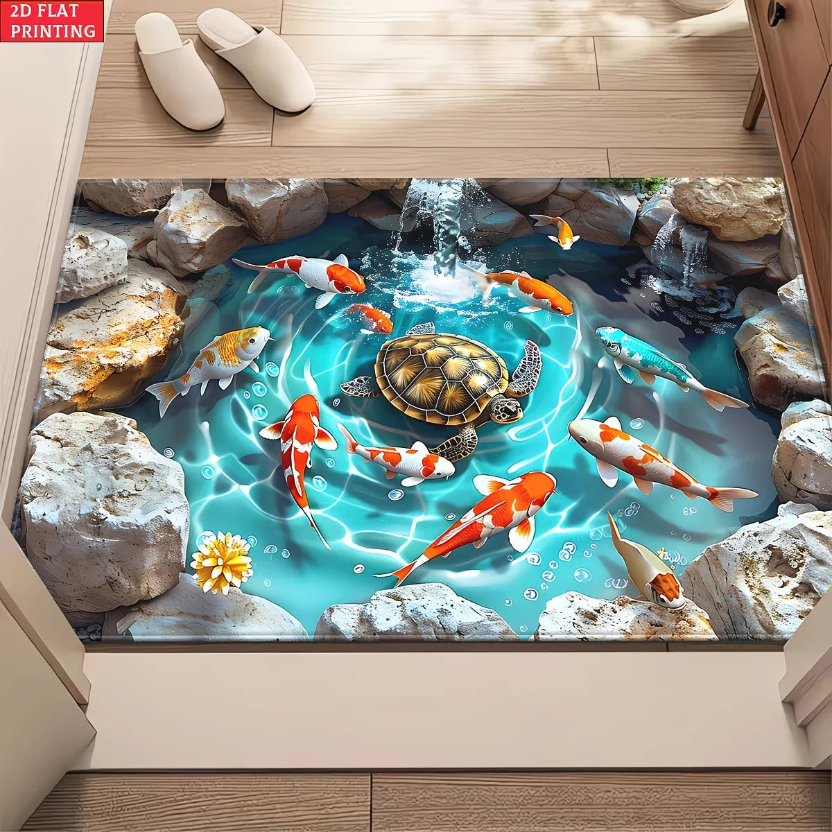 Koi Fish & Turtle Anti-Slip Machine Washable Rug | Indoor & Outdoor Decorative Floor Mat HIP
