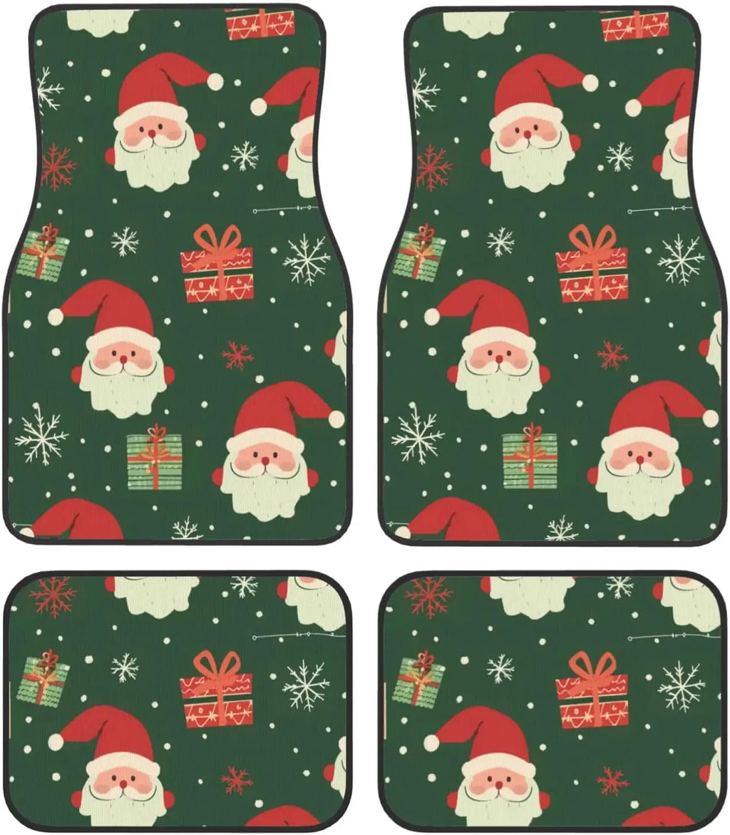 Santa Claus Christmas Car Floor Mats Set of 4 – Anti-Slip Automotive Floor Mats HIP black