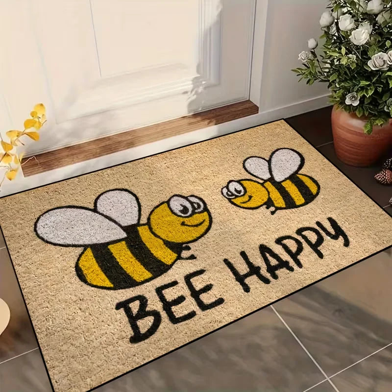 Cheerful Bee Welcome Mat – Anti-Slip Rectangular Doormat Decorative Doormat HIP