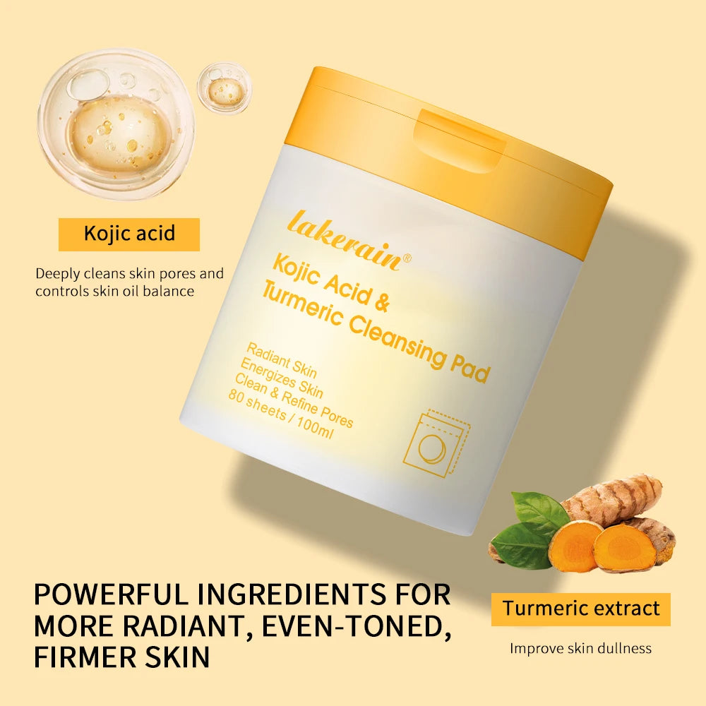 80pcs Turmeric Kojic Acid Cleansing Pads Balance Skin Oil Exfoliating Remove Excess Keratin Facial Sponges For Cleansing HIP