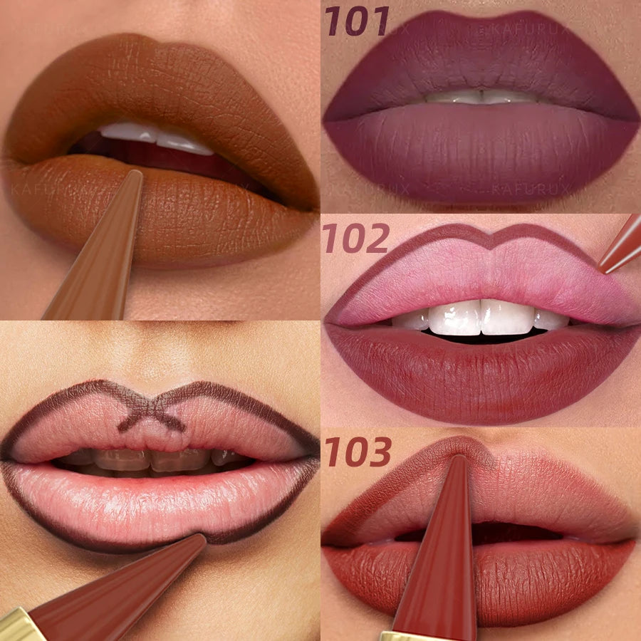 9 Colors Gradient Lipstick Matte Lip Liner Pen Velvet Finish Smooth Sexy Red Brown Lip Makeup Gifts for Dfined and Elegant Lips HIP