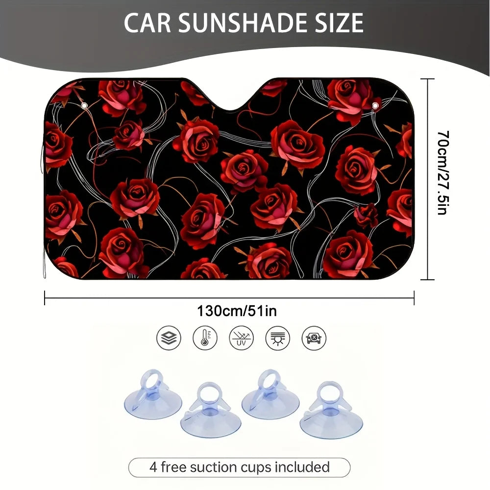 Floral Rose Windshield Sunshade – Polyester Car Sun Cover Car Windshield Sunshade HIP