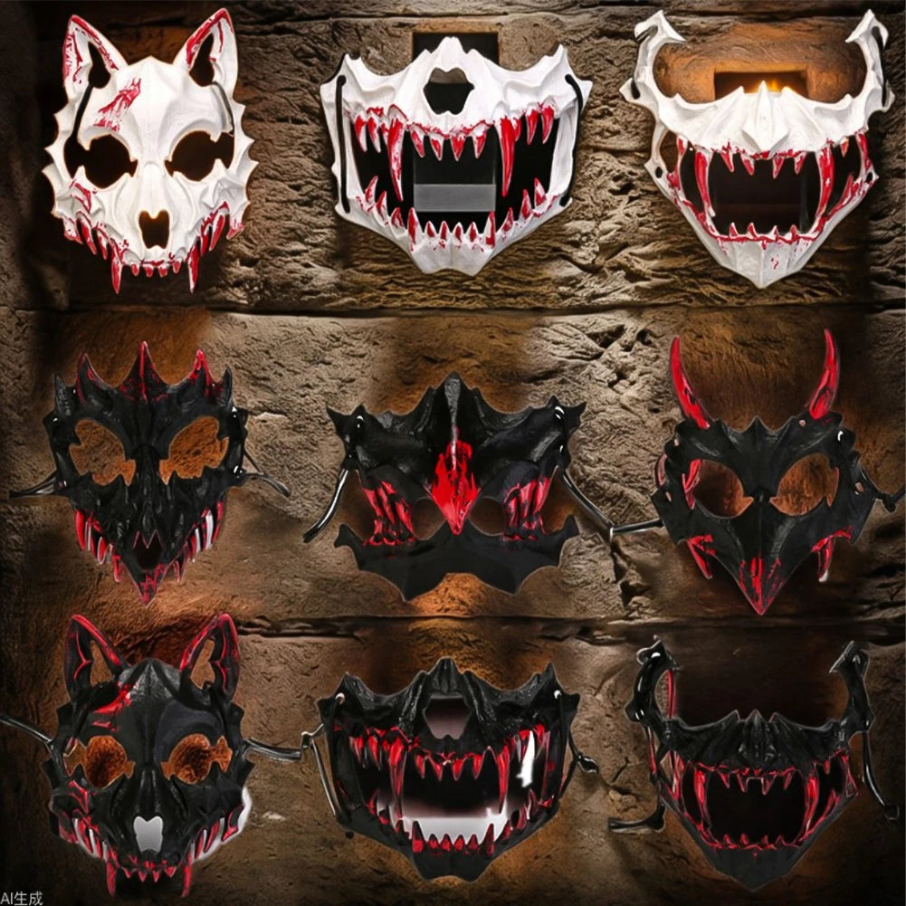 Creative Halloween Animal Skull Mask Dragon Wolf Mask Blood Half-Face Mask Men Horror Skeleton Carnival Mask Party Cosplay Prop HIP
