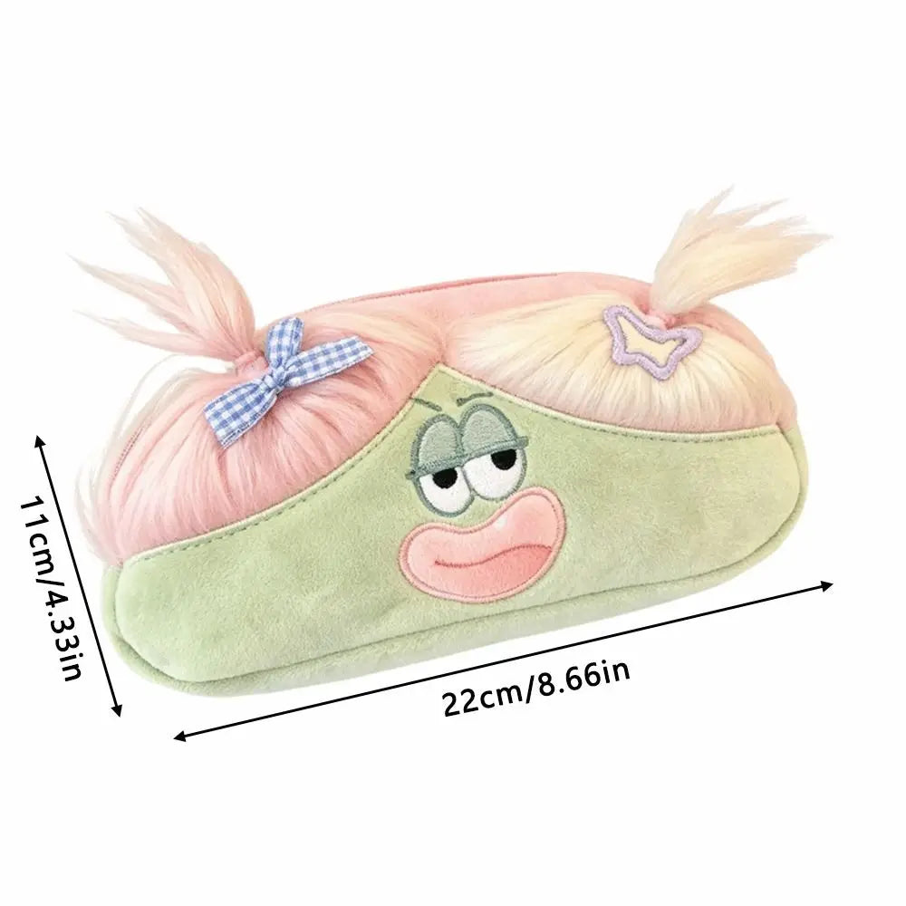 Cute Ugly Plush Pencil Case with Ponytail – Cartoon Pouch Plush Pencil Case HIP