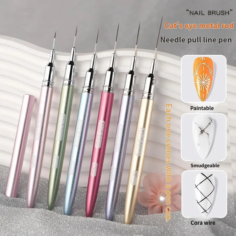 Multi Size Nail Art Liner Brush Fine Line Detail Drawing Pen Macaron Metal Handle Striping Brush Precise Line Flower Detail DIY HIP
