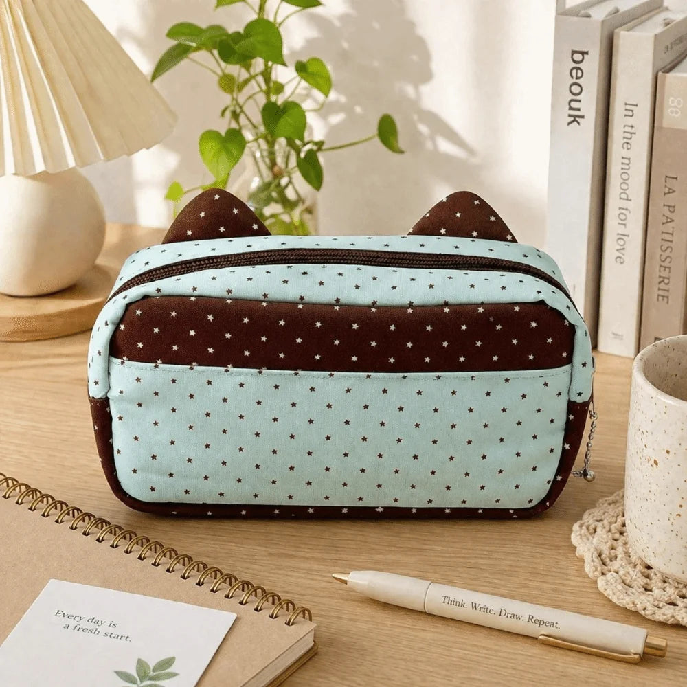 Cat Ear Pencil Case – Kawaii Polka Dot Large Capacity Pen Bag Pencil Case HIP